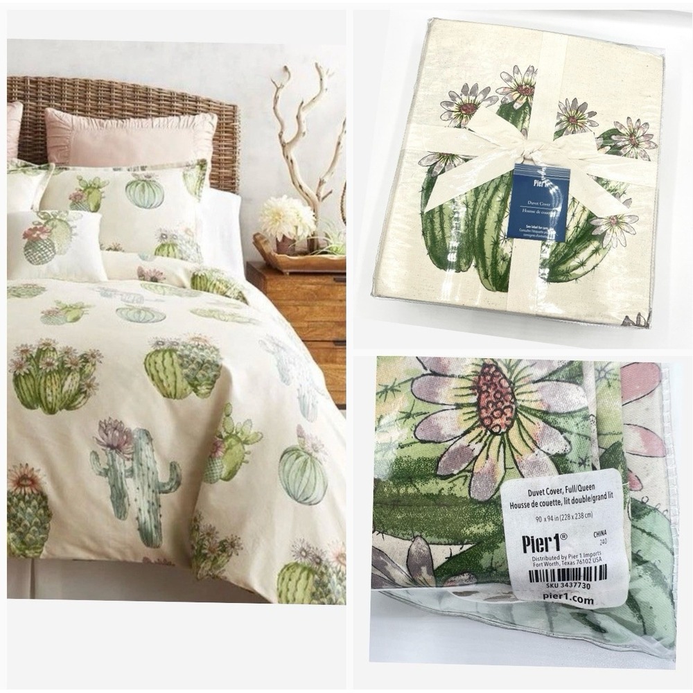 NWT Pier 1 Painted Cactus Queen Duvet Cover Set 2 Shams Retired New In Package